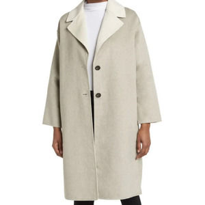 Rebecca Minkoff Womens Tess Overcoat Off White Heathered Buttons Slit S New